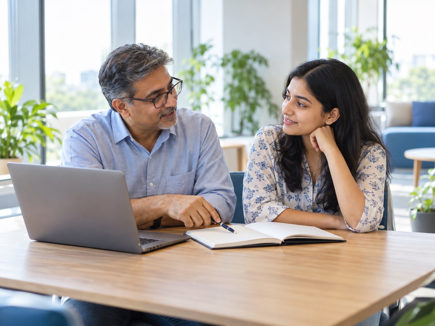 A mentor and a young graduate in conversation over career plans